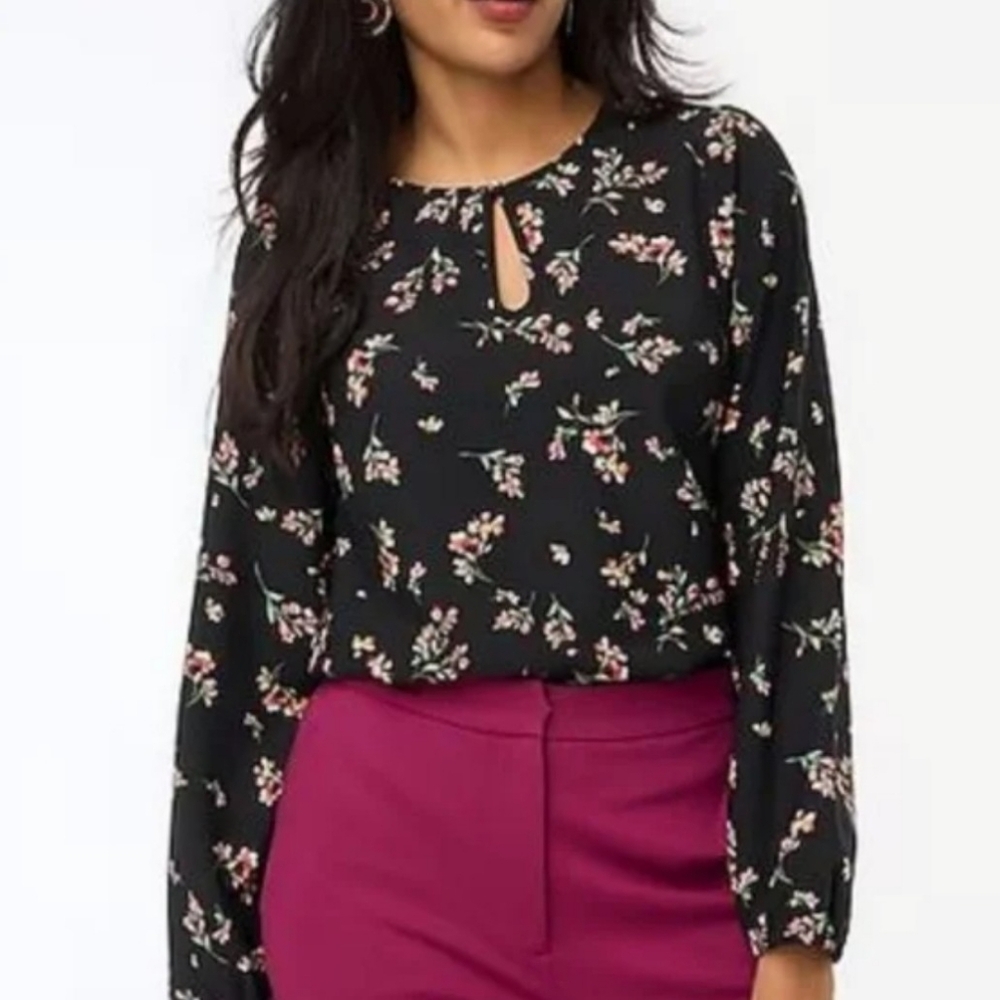 J. Crew Factory Black Floral Blouse
